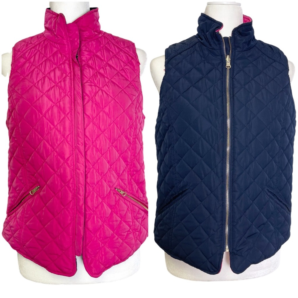 Tracy Negoshian Amelia Reversible Vest Hot Pink Navy Lightweight Puffer Size S
